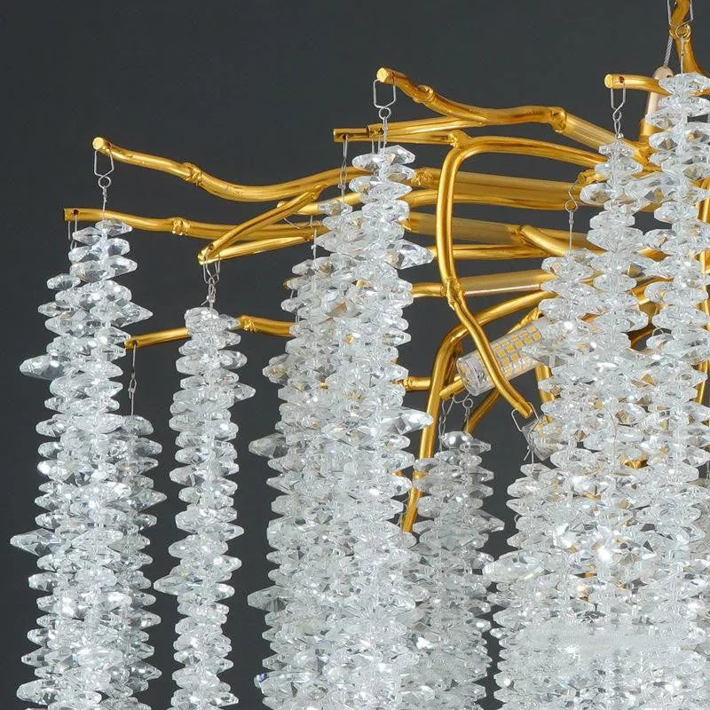 Modern crystal chandelier with adjustable chain and LED lights in a light luxury style.