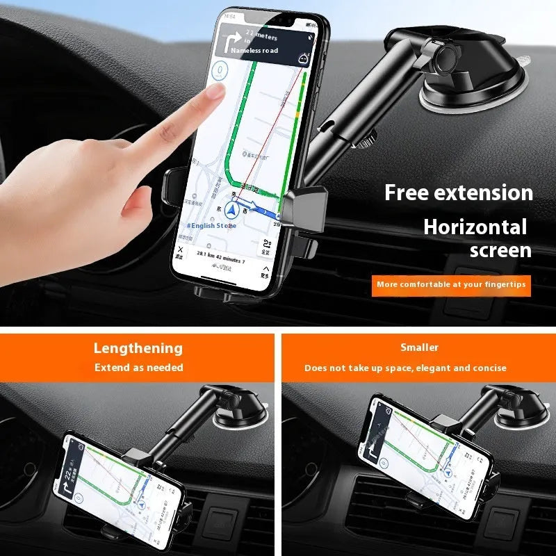 Car automatic lock extended suction phone bracket for universal mobile phones in black