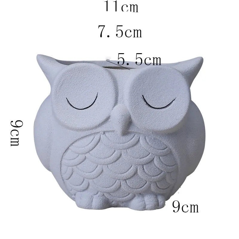 Handmade frosted ceramic owl flower pot for small succulents, 11 cm tall