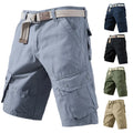 Cotton polyester blend cargo shorts in army green with multiple pockets and loose fit