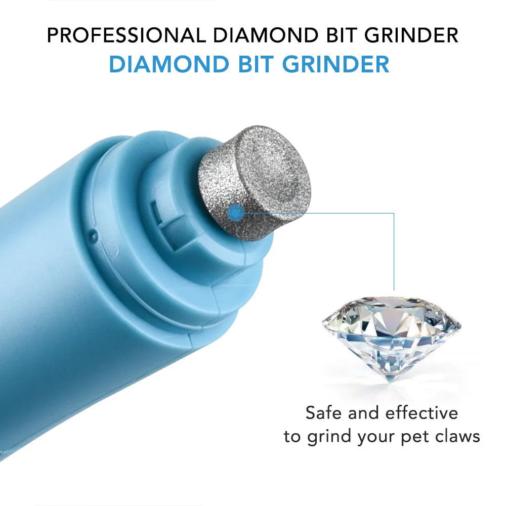 Blue electric pet nail grinder with diamond grinding head, 15.3 x 3.3 cm, for dogs cats and small pets