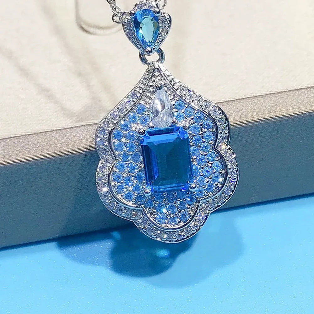 Sea blue geometric copper pendant with aquamarine mirror finish for jewellery making