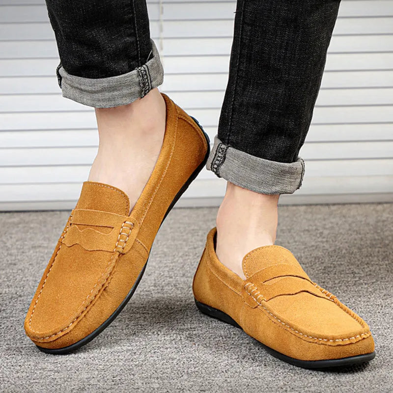 Men's suede loafers slip-on casual shoes in multiple colours with round toe