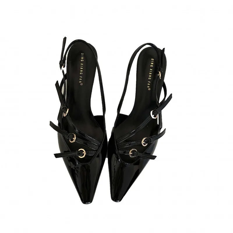 Ankle-strap stiletto sandals with square toe in satin