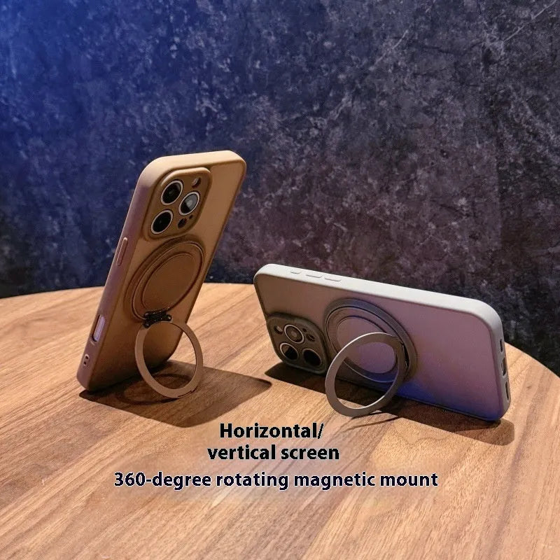 Magnetic suction iPhone case with invisible bracket in frosted transparent finish showing black colour option