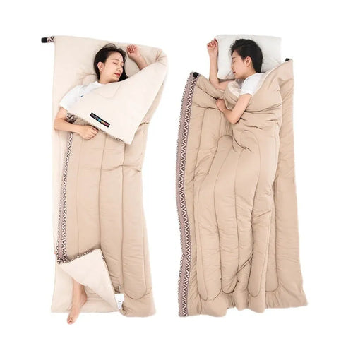 Four seasons portable adult camping sleeping bag with storage bag in swamp colour.