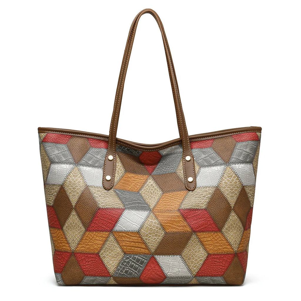 Women's PVC shoulder bag with sandwich pocket design in blue-brown colour