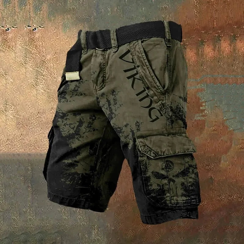 Men's black polyester shorts with a 3D digital printed pattern on the leg.