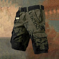 Men's black polyester shorts with a 3D digital printed pattern on the leg.