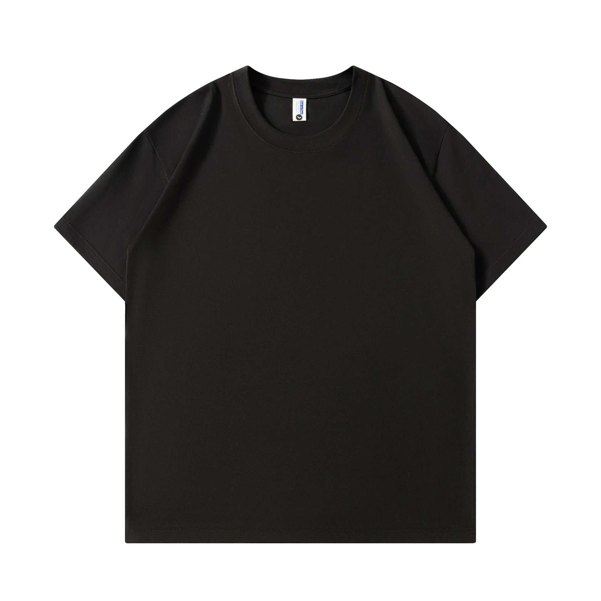 A man and woman modelling a loose-fit, solid colour pure cotton short sleeve T-shirt.