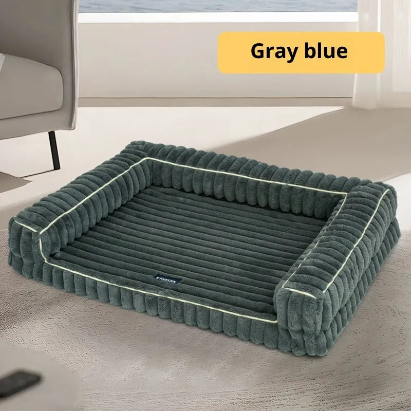 Kennel stripe dehaired angora removable pet bed for dogs, corduroy cushion, grey colour, 100x75cm size