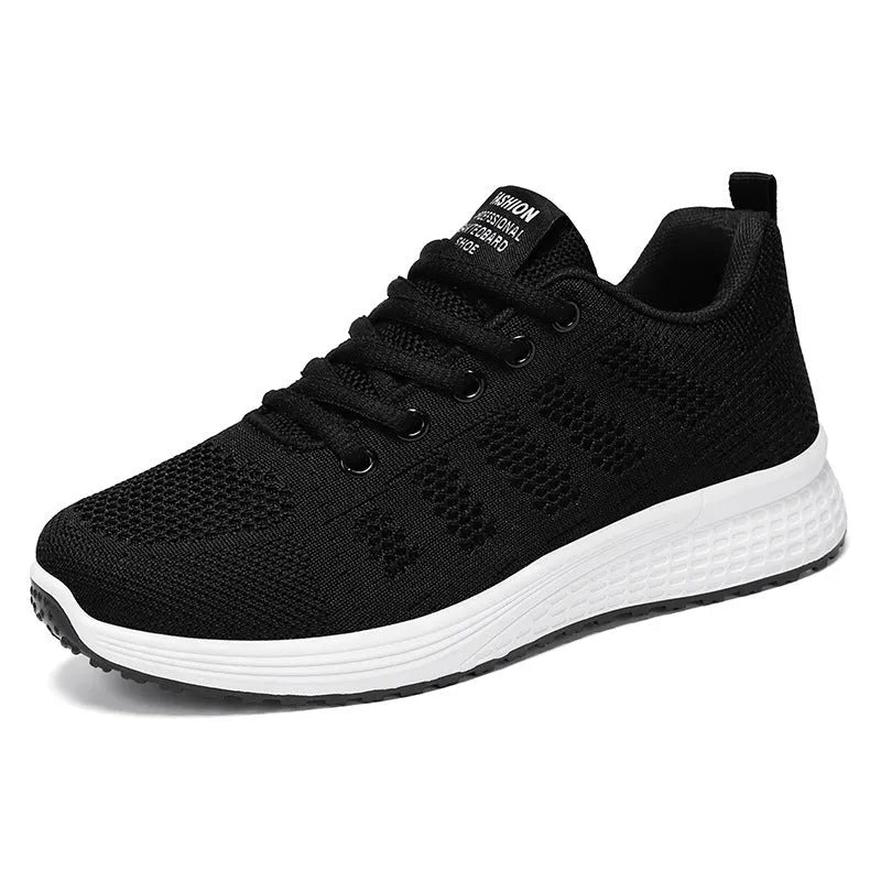 Women's running shoes with Flyknit upper and soft sole in black, rose red or grey pink colours