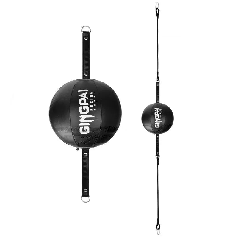 A black, black and green, or white PU leather hanging boxing speed ball for reaction training.