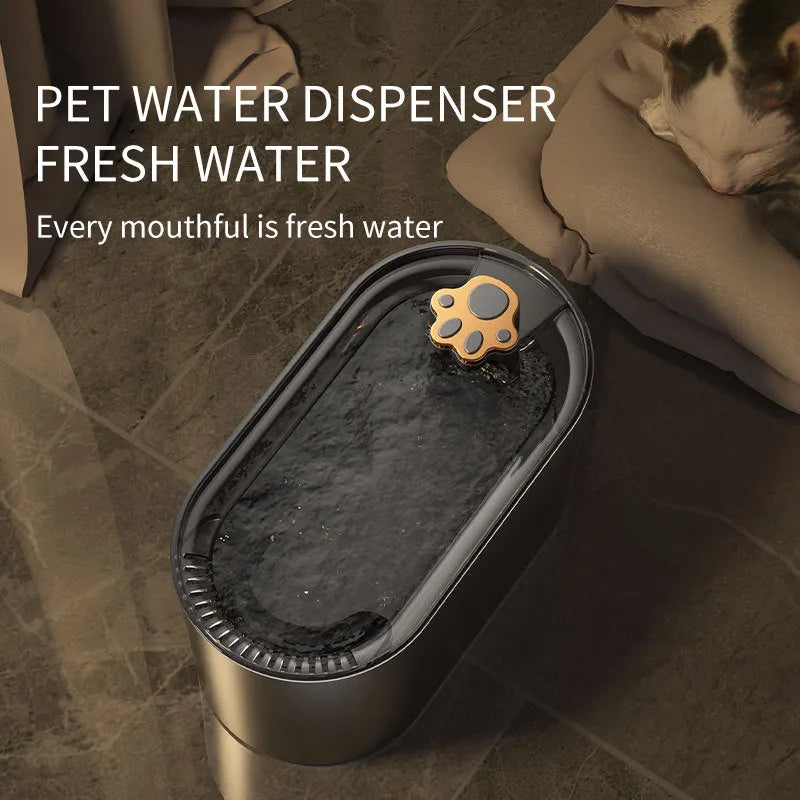 Berlin blue automatic pet water fountain with quiet pump and triple filter on floor.