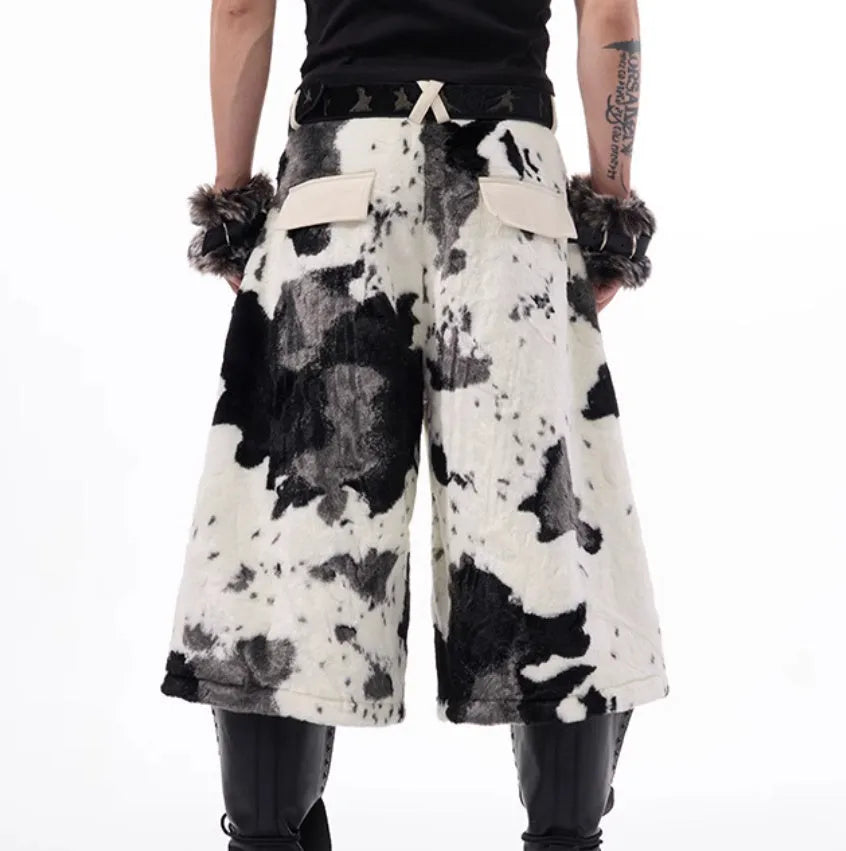 Milk fibre cropped trousers with stitching detail and fur trim in youthful trendy style