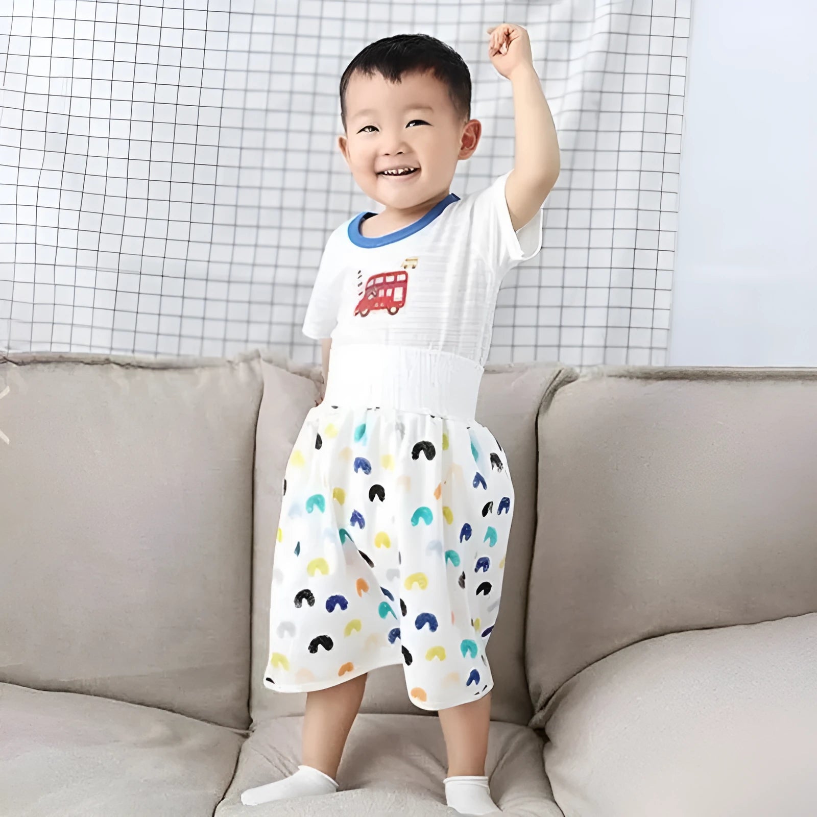 Pure cotton baby diaper skirt in Dinosaur pattern, adjustable waist for 0-8 years