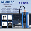 Portable car air pump with LED light and digital display showing pressure reading