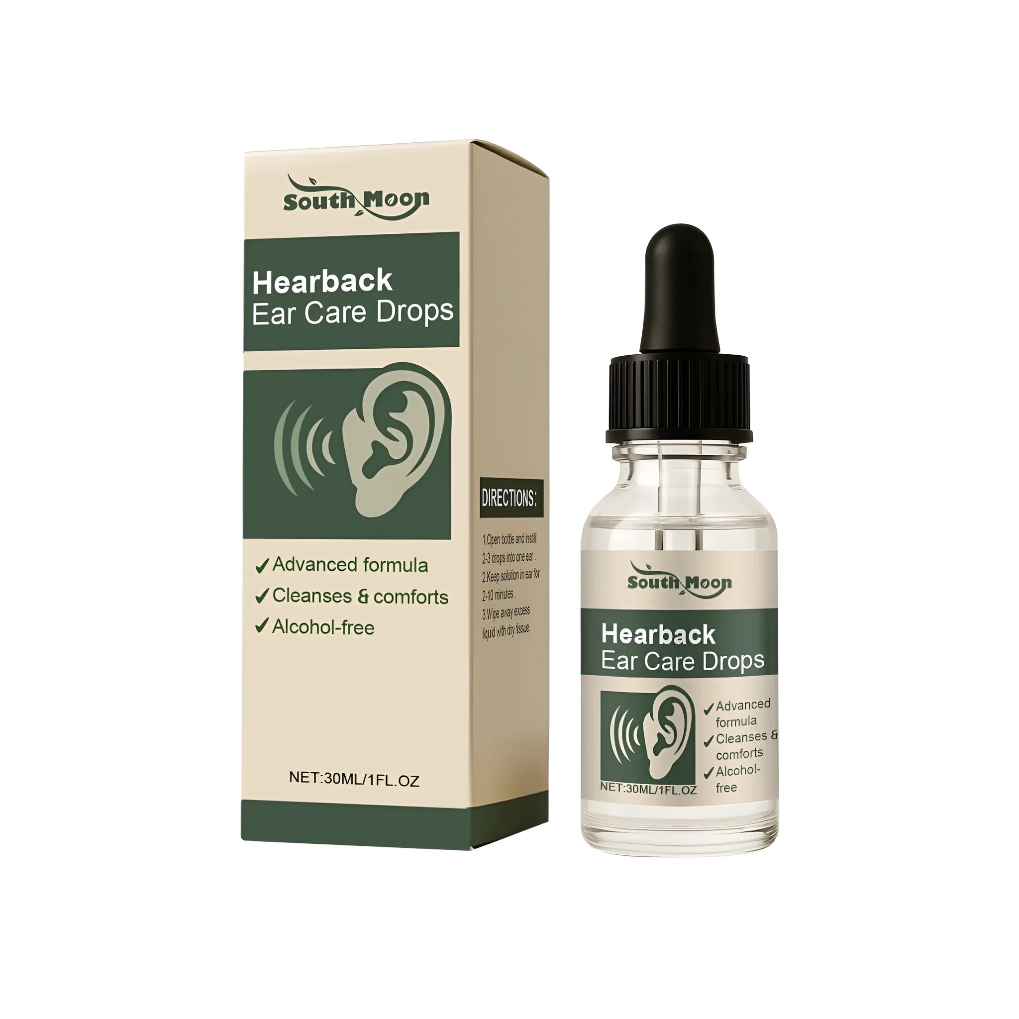30ml bottle of ear care drops with witch hazel extract and botanical ingredients including Sophora flavescens