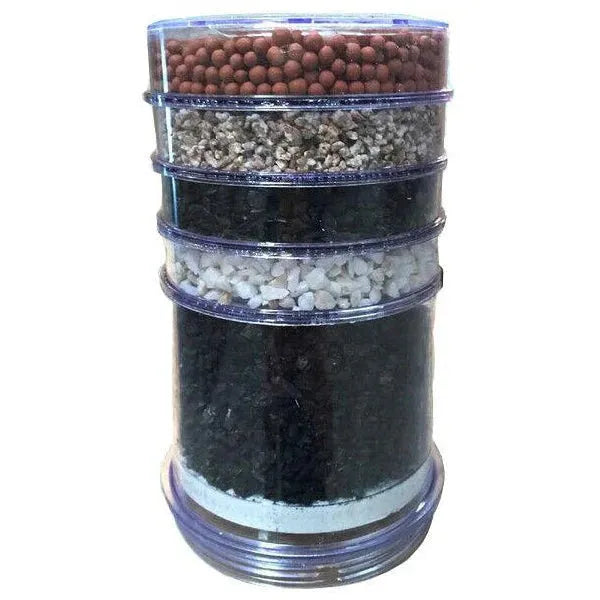 Blue plastic household water purifier with activated carbon filter, 25.3 x 59 cm, eight-layer filtration