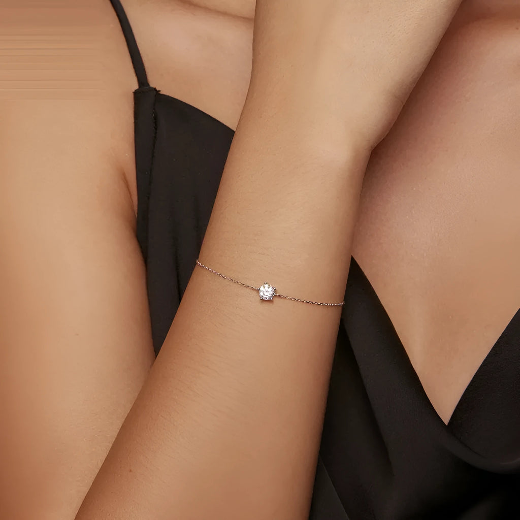 S925 silver bracelet with round shining diamond design, women's style, electroplated finish, large or small waist size
