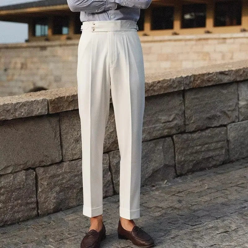Straight leg slim fit suit trousers in polyester blend fabric for business formal wear