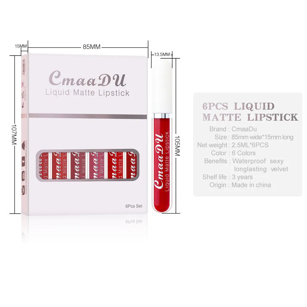 Six boxes of matte non-stick cup waterproof lip gloss with 2.5mL each
