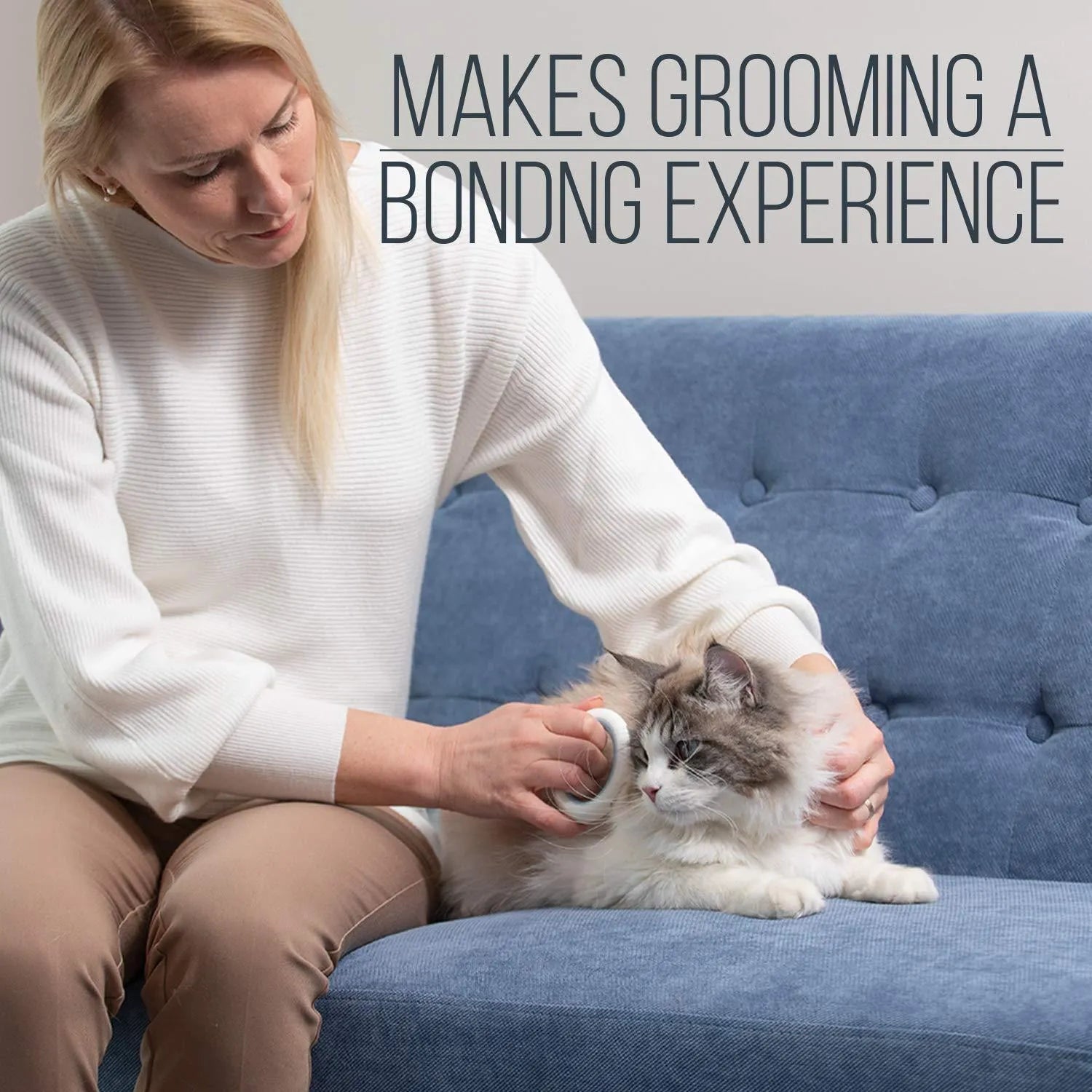 Blue pet grooming comb for cats and dogs with soft teeth and ergonomic handle