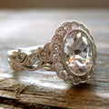 Women's copper ring with white gold plating and full round zircon stone setting in a geometry shape.