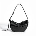 Black pleated shoulder bag in soft PU with rock-and-roll style and three-dimensional outer pocket