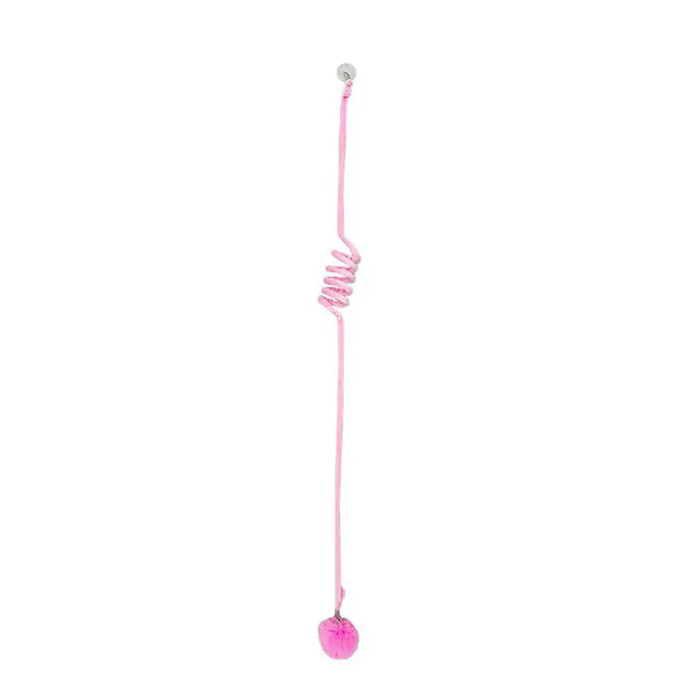Hanging cat toy with coloured inflatable ball and suction cup attachment for doors and windows