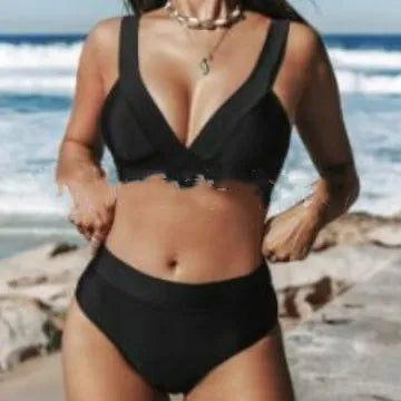 Women's solid colour slim bikini set in polyester fabric