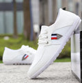 Men's soft-soled canvas shoes in blue, Old Beijing style, with colour stitching and round toe design