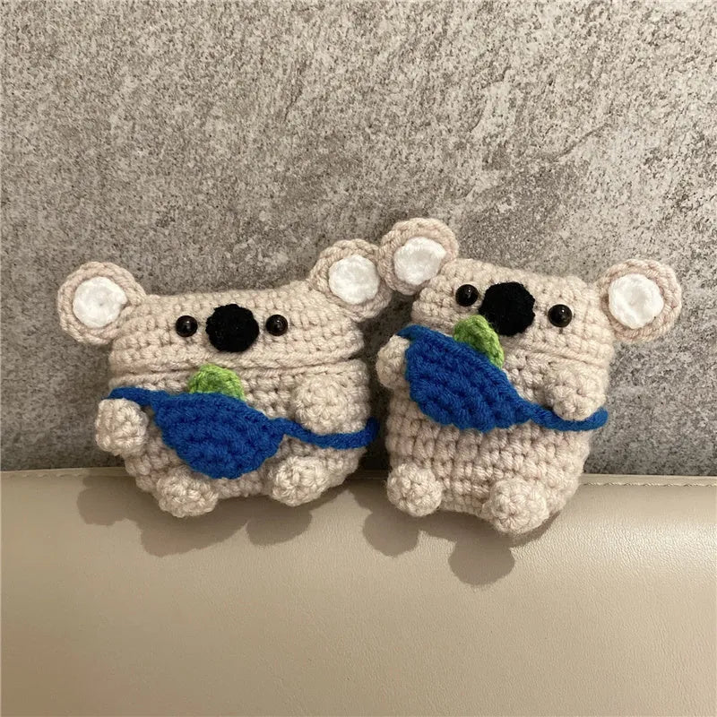 Hand-knitted koala bear design protective cover for Apple AirPods case.
