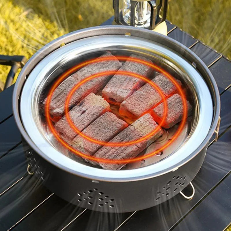 Portable stainless steel charcoal barbecue grill with detachable parts and storage bag for outdoor camping