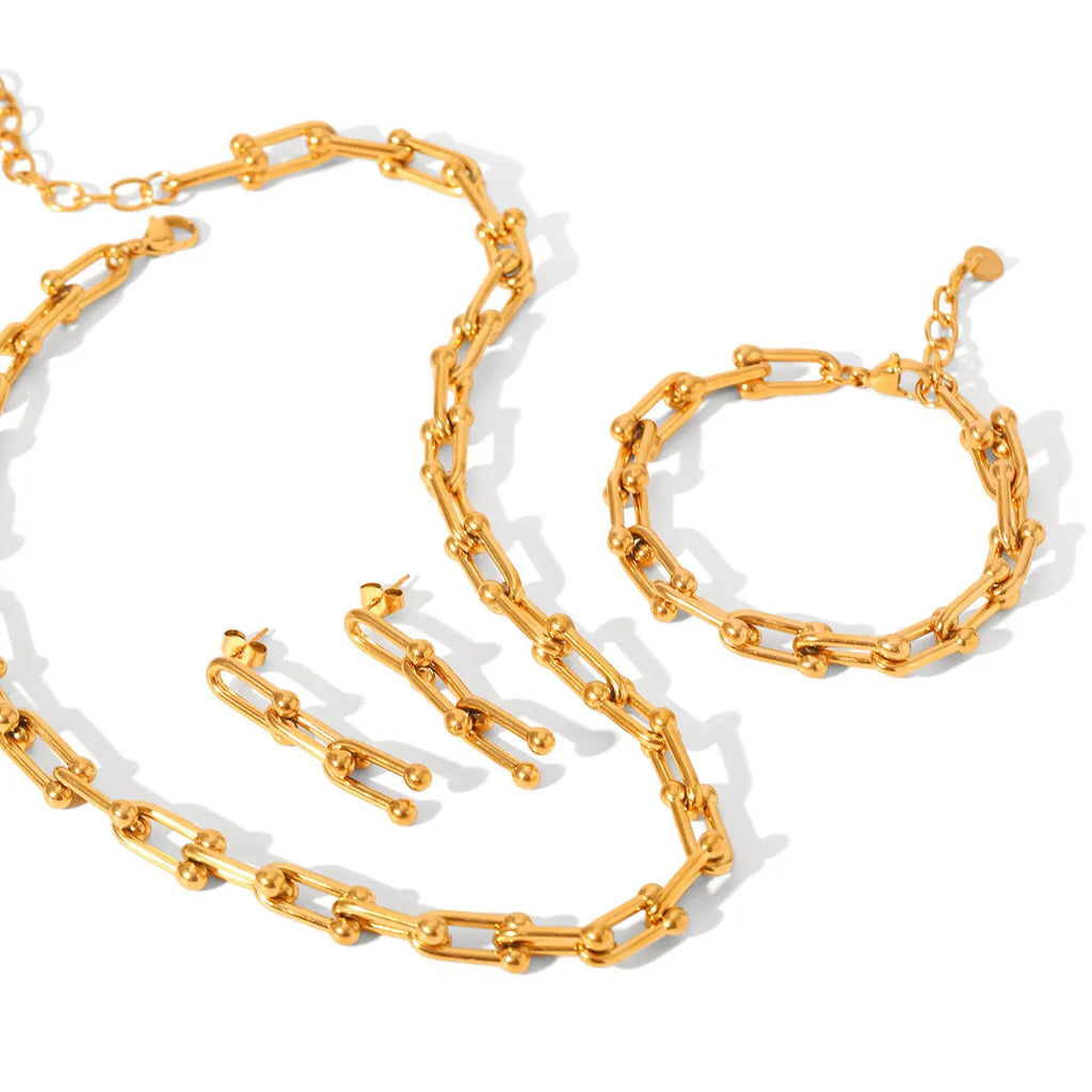 Stainless steel horseshoe necklace, bracelet and earrings set with titanium steel pendant and vacuum electroplating finish