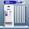 Pack of 10 quick-drying 0.5mm ballpoint pen refills in black, blue, red, and navy ink colours.