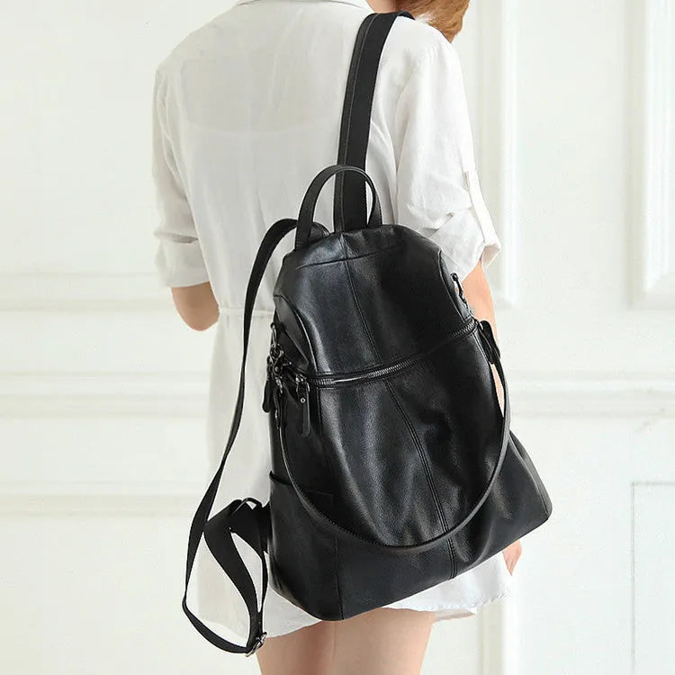 Genuine leather women's retro backpack with waterproof function and organised internal compartments