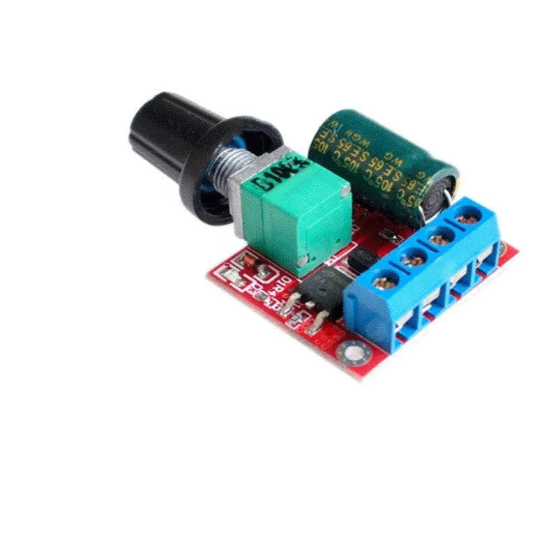 PWM DC motor speed governor with knob and switch, showing compact size.