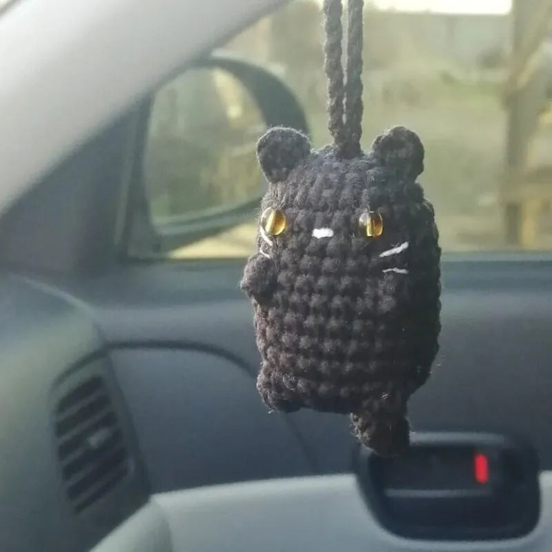Hand-woven plush automobile hanging ornament with cartoon design for car interior decoration