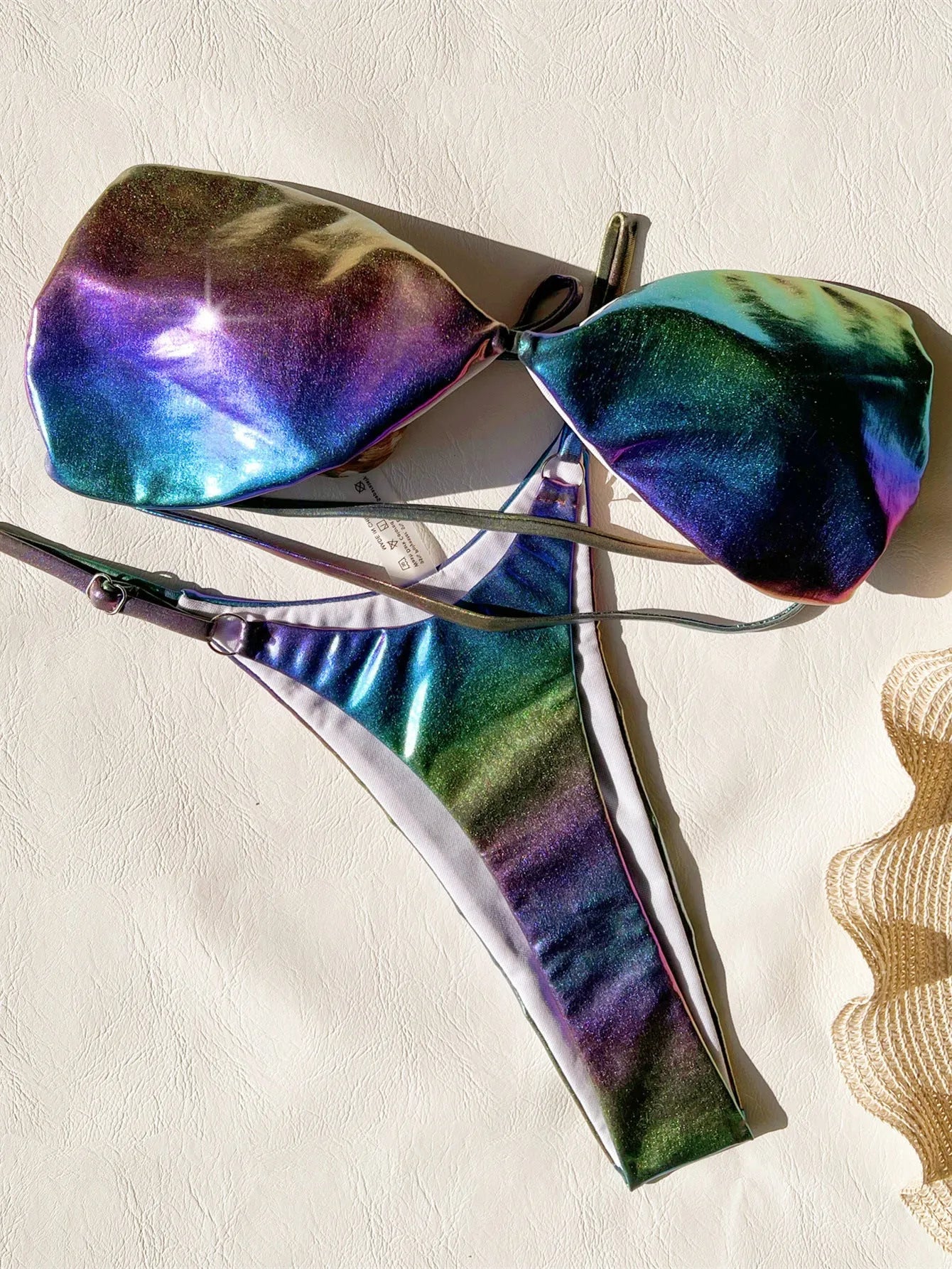 Gradient purple women's bikini swimsuit set on a white background