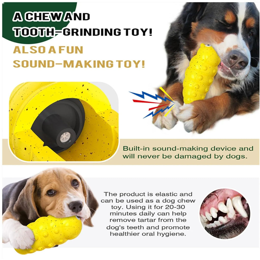Medium squeaky dog chew toy for aggressive chewers, food grade material, available in green or yellow