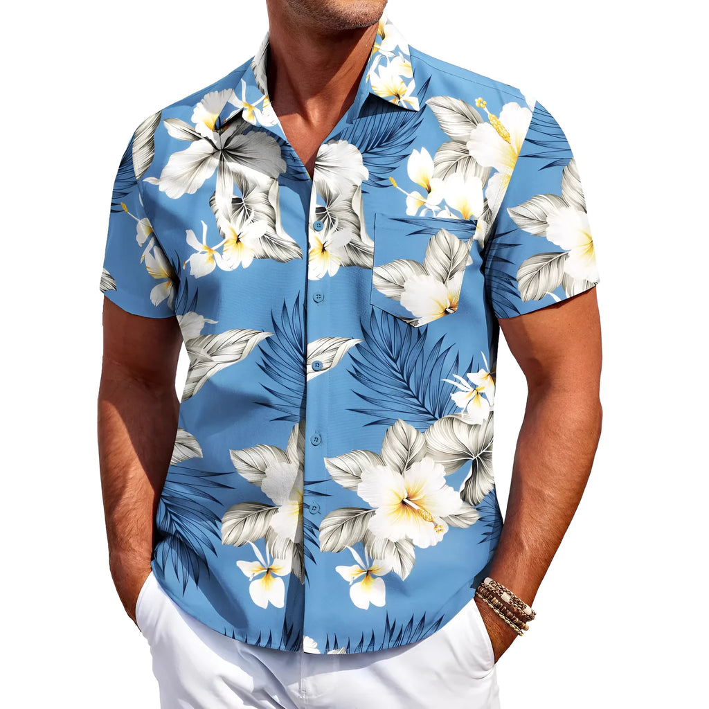Men's slim fit Hawaiian cardigan short sleeve shirt in various colours