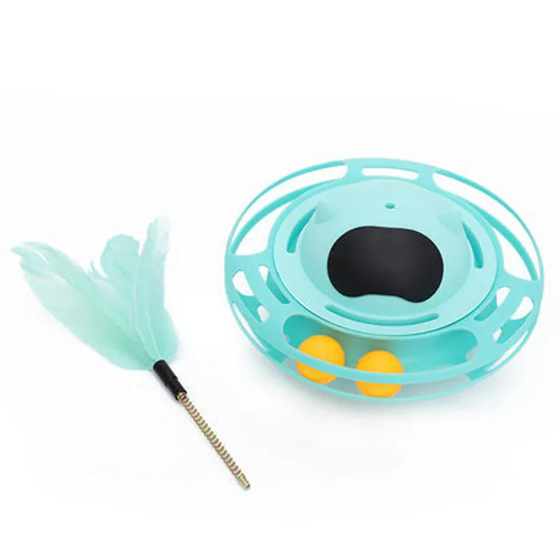 Pink cat toy tumbler turntable measuring 17cm by 10cm for self-play