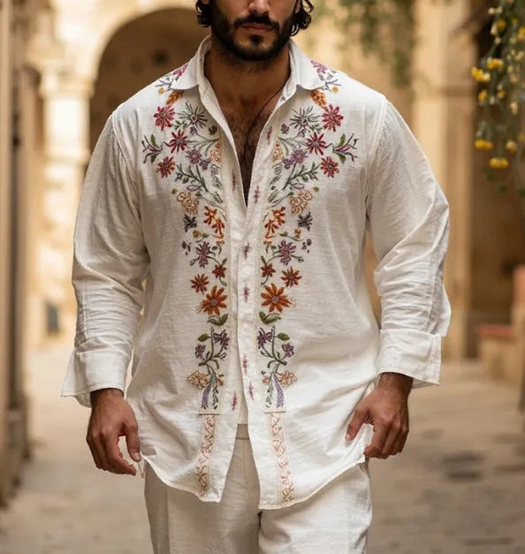 Men's retro style bamboo linen blend cardigan in colour CXCS55281650 with long sleeves