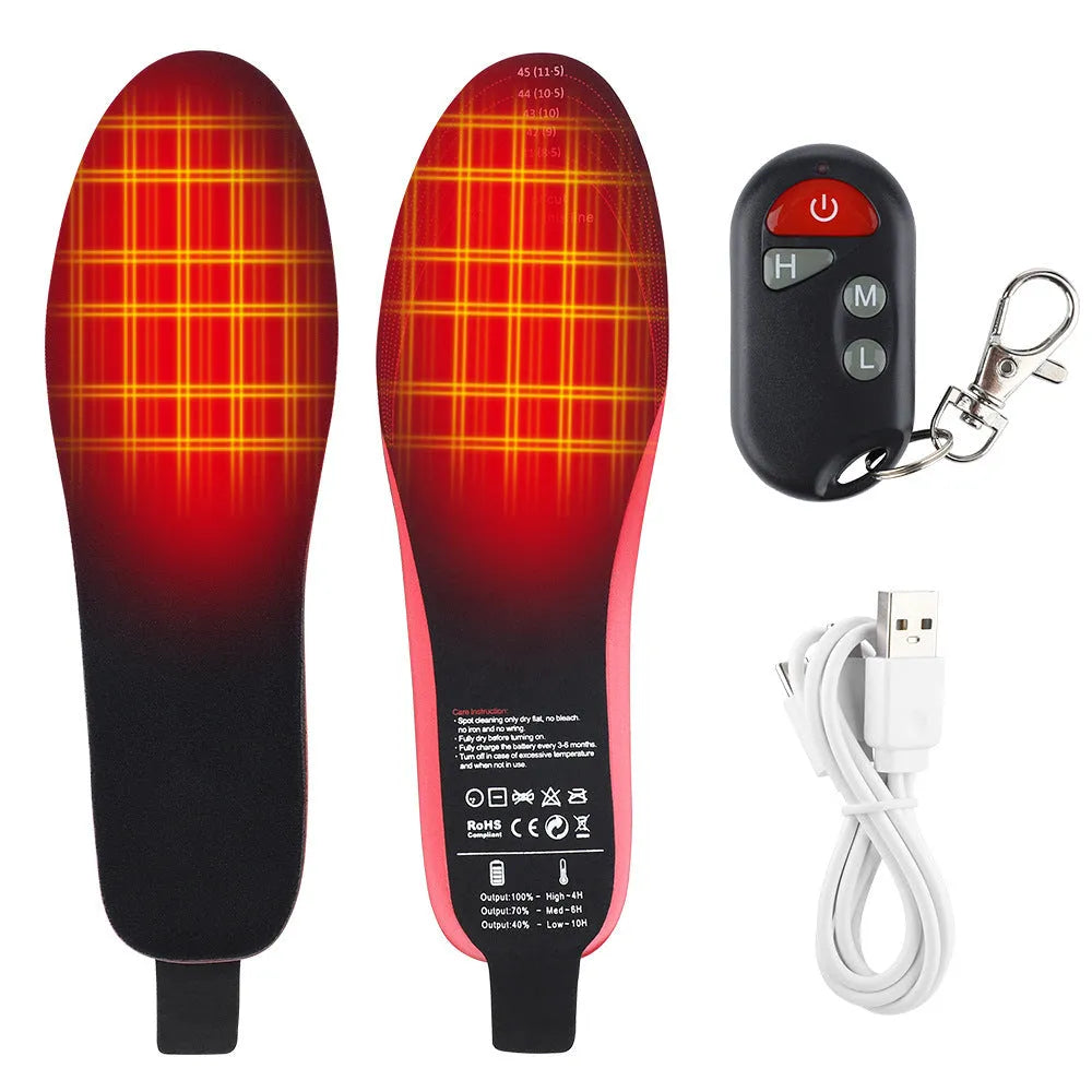 Rechargeable carbon fibre heated insoles for men women, cut to size, 50°C, with remote control