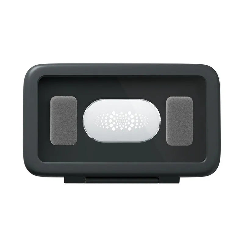 White waterproof phone holder mounted on bathroom tile showing phone inside with clear screen visibility