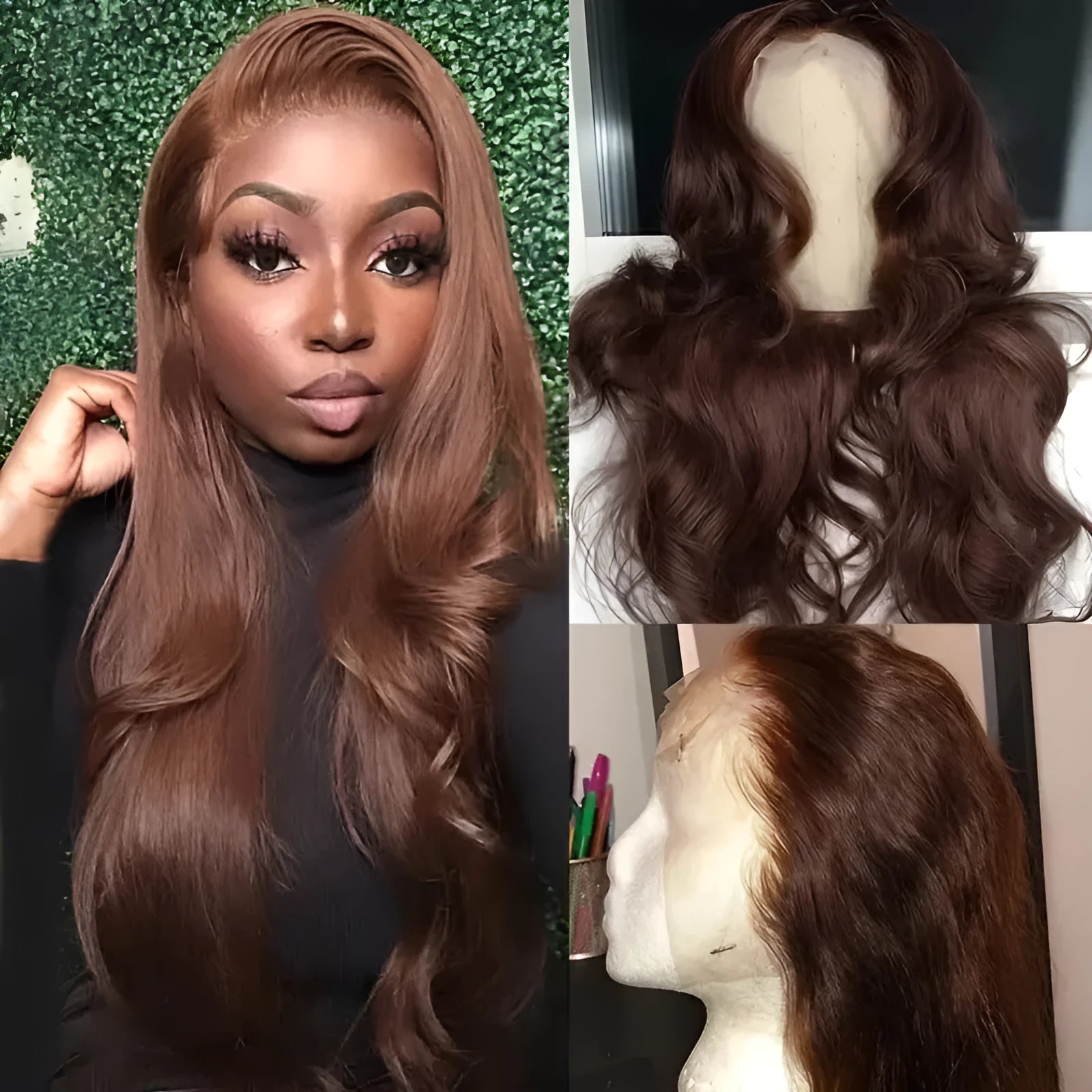 Brown big wave fake long curly wig with side bangs made from high temperature fibre