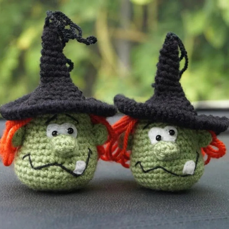 Hand-woven plush automobile hanging ornament with cartoon design for car interior decoration
