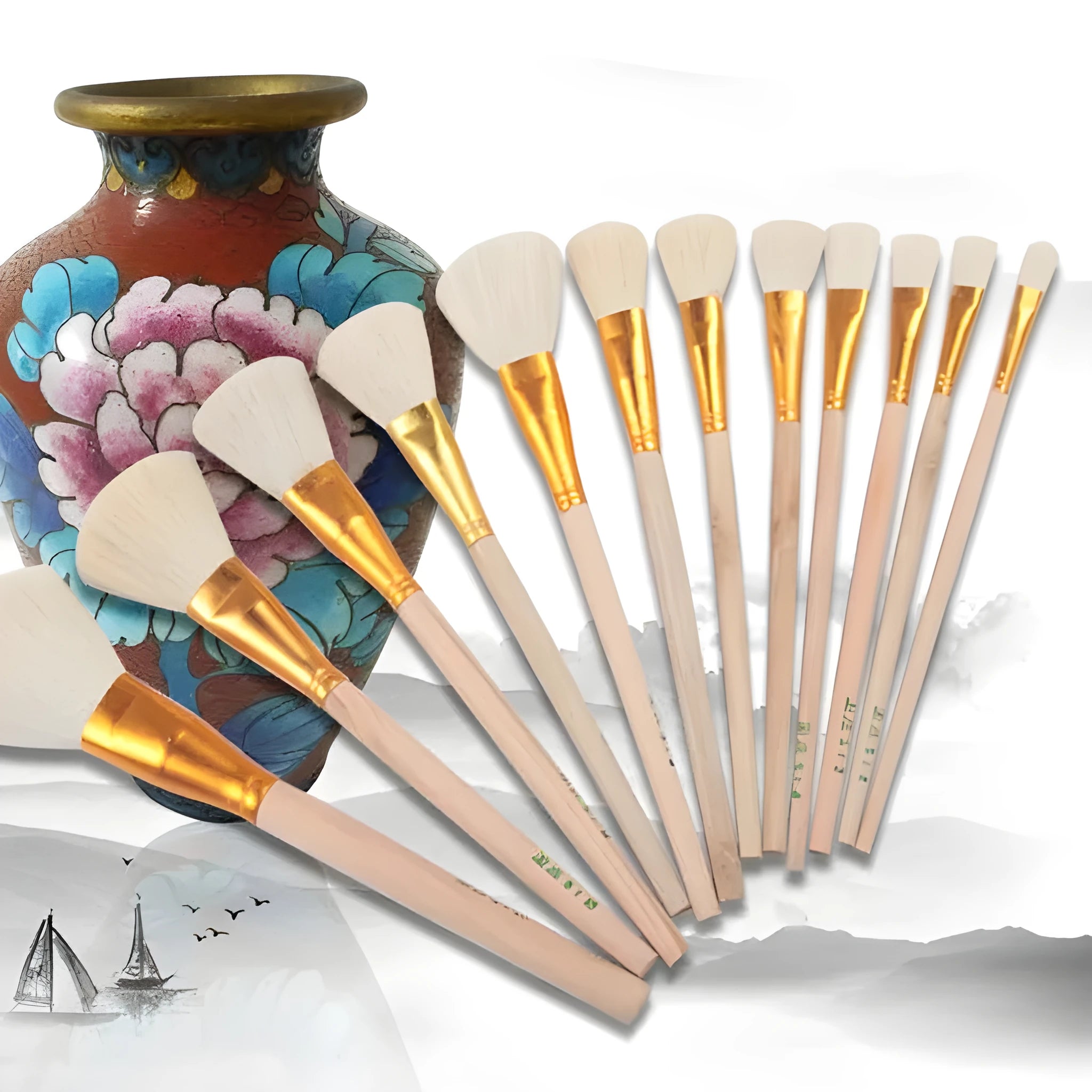Wool painting brush with soft head for watercolour and oil painting in various sizes
