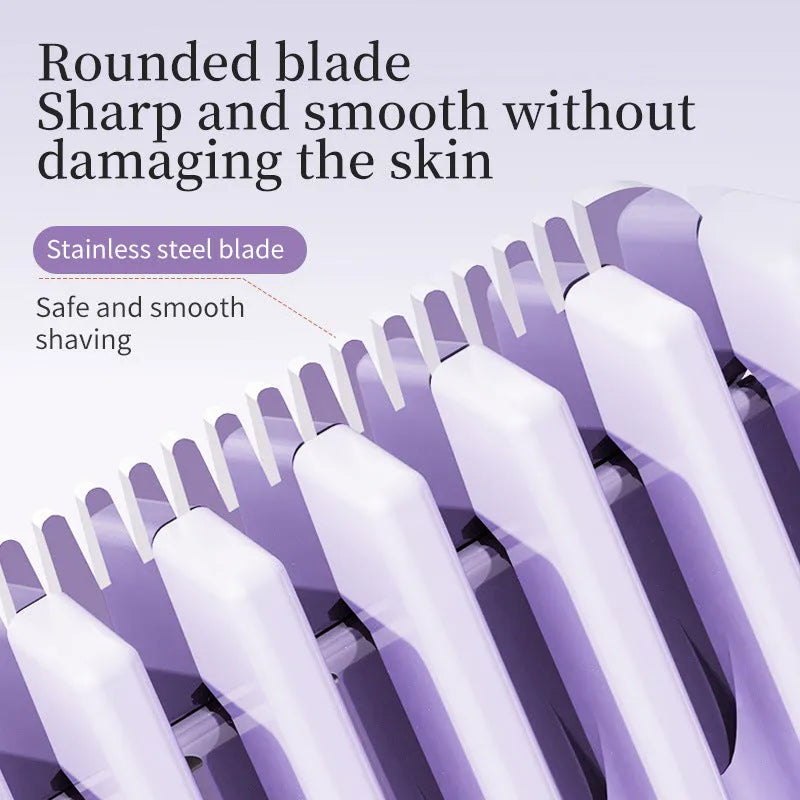 Digital display women's hair removal shaver in gradient purple colour with USB charging port